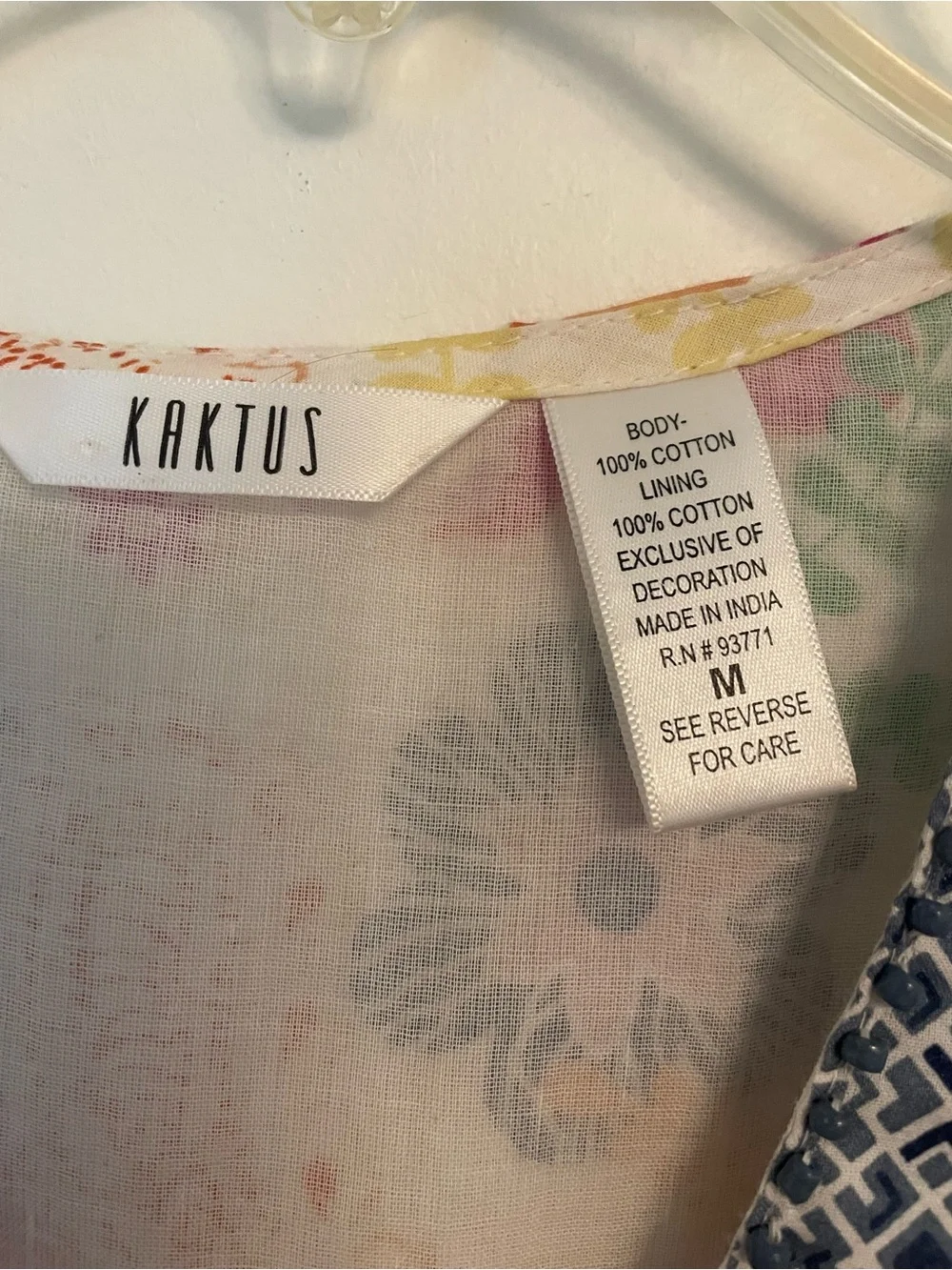Kaktus Boho Floral Tiered Womens Dress with Blue Trim Size M V Neck Cottagecore - Picture 12 of 12